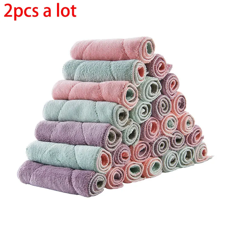 

2pcs/vanzlife kitchen cleaning rag wipes cloth tablecloth towel Plain double sided dish cloth absorbent thick