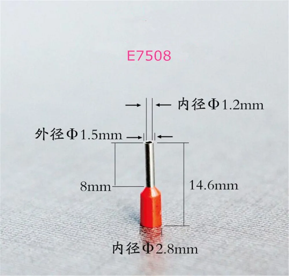 

1000pcs/bag E7506 E7508 E7510 E7512 Tube Insulated Terminals 0.75mm2 Square Insulated Cord End Terminal Wire Ferrules