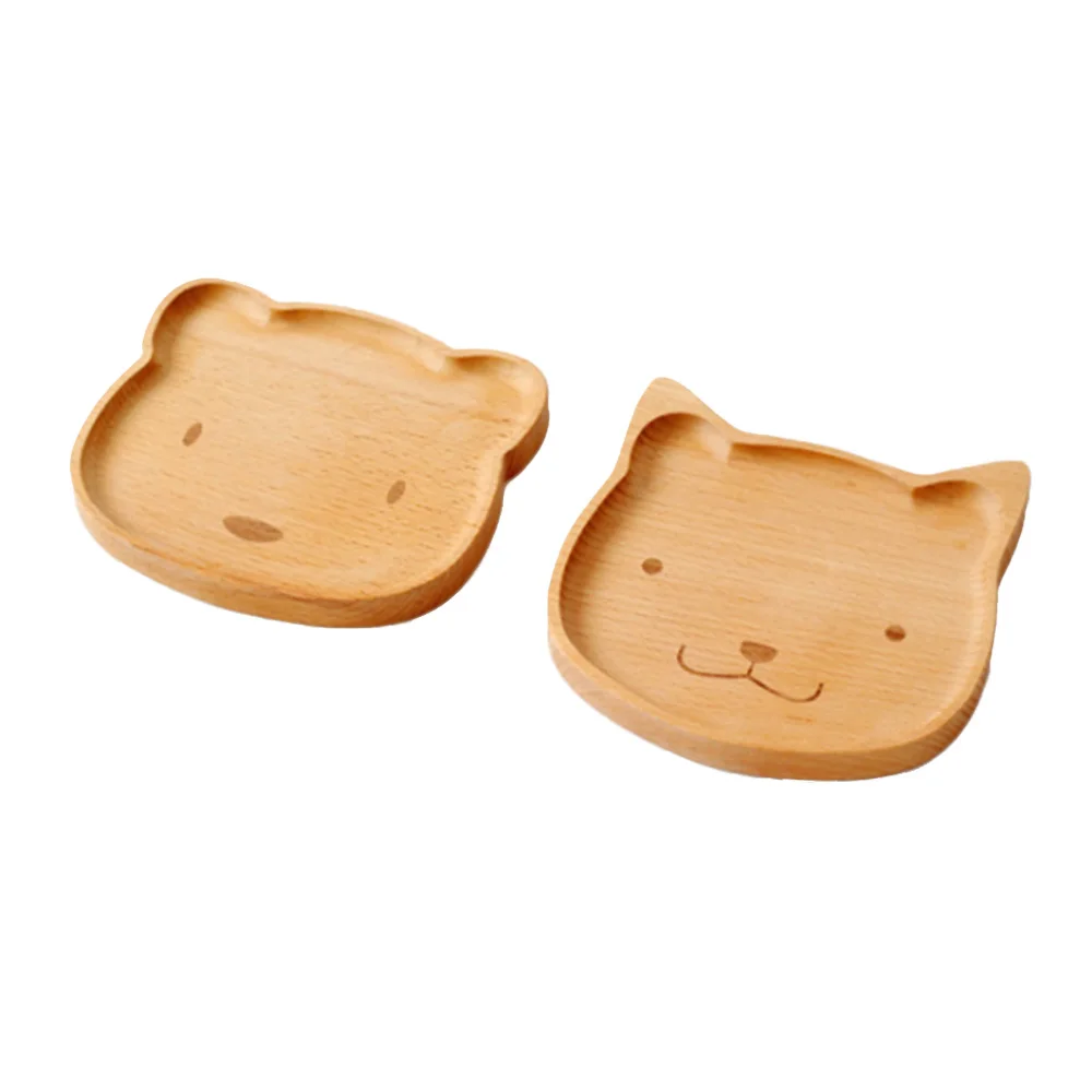

Wooden Tableware Cute Rabbit / Bear Solid Wood BowlCartoon Pattern Food Fruit Dish Tray Child Baby Serving Wood Plate