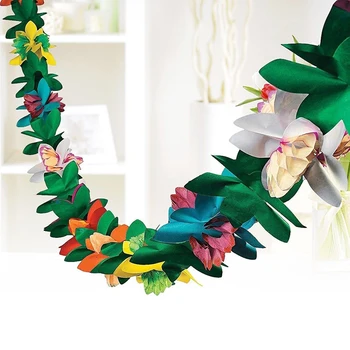 

2020 New Arrivals Flower Garland Paper Flag Tropical Leaves Banner Bunting Birthday Baby Shower Hawaiian Summer Party Decor