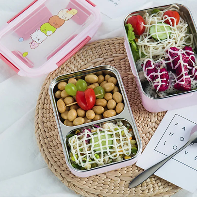 Контейнер для еды Bento Box двухслойный Ланч бокс из нержавеющей стали детей и