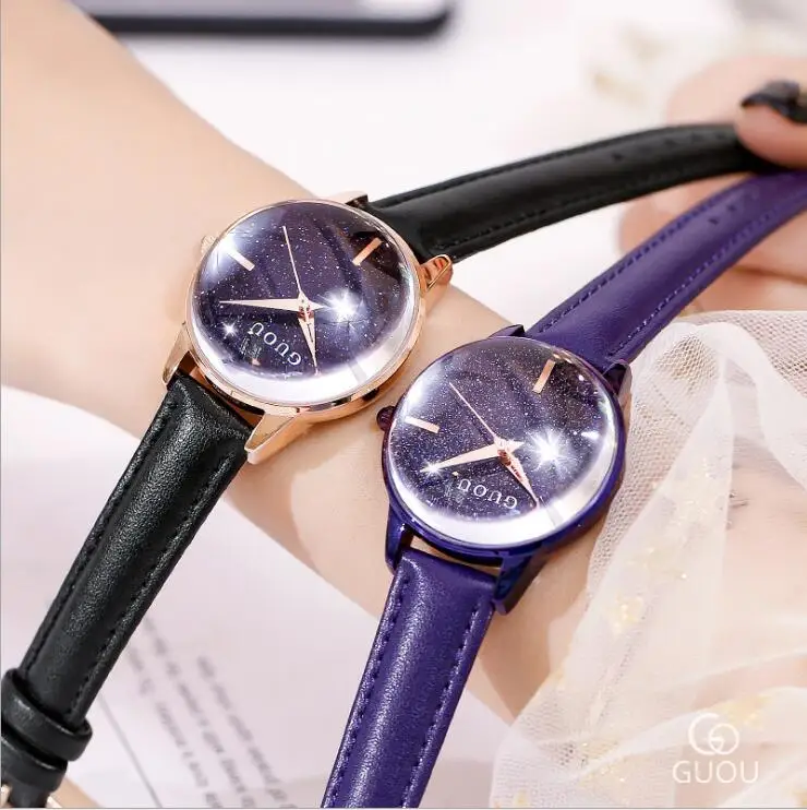 GUOU женские часы модные звездное небо женские часы 2018 новые корейские водостойкие часы женские часы relogio feminino reloj mujer