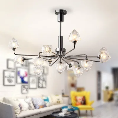Modern LED Glass Chandelier Ice Cube Dining Room Kitchen Living Room Designer Lighting Luminaire Plating Pearl Black