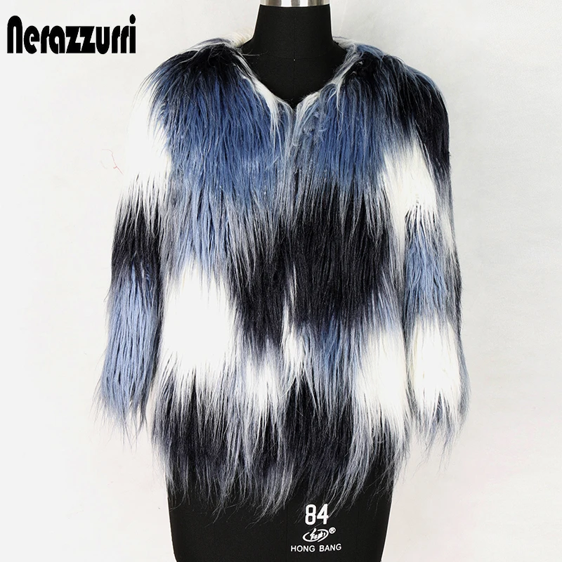 Nerazzurri/разноцветная короткая куртка из искусственного меха для женщин, большие размеры, рукав три четверти, Женская пушистая меховая шуба из искусственного меха - Цвет: Черный