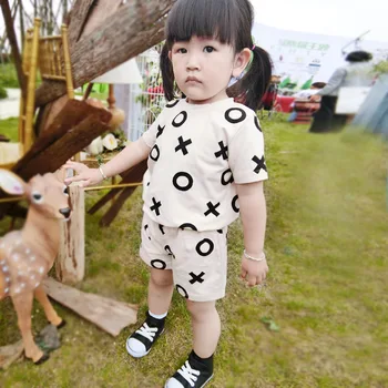 

Hot sale Girls Fashion Clothing Sets 2017 Brand Boys Clothes Kids Clothing Sets cotton Jumpsuits T-Shirt + Short 1pcs