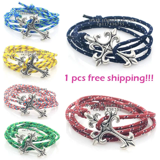 Antique Silver Plated Cross Rope Bracelet For Men And Women Antique Silver Plated Cross Rope Bracelet For Men And Women Wrap