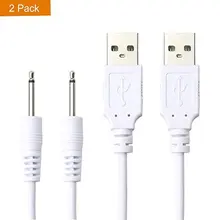 Paquet de 2 câble de charge cc de remplacement | cordon de chargeur USB pour masseurs à baguette Rechargeable-2.5mm (blanc)