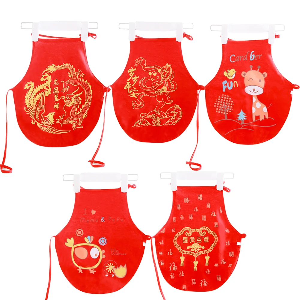 Детское нижнее белье в китайском стиле, красный фартук с карманами для живота для новорожденных, одежда из чистого хлопка, праздничная одежда, нагрудники, детская одежда для кормления