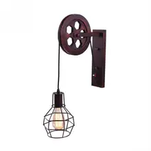 Античный промышленный настенный светильник E27, железный подъемный шкив, настенный светильник, базовый светильник для комнаты, коридора