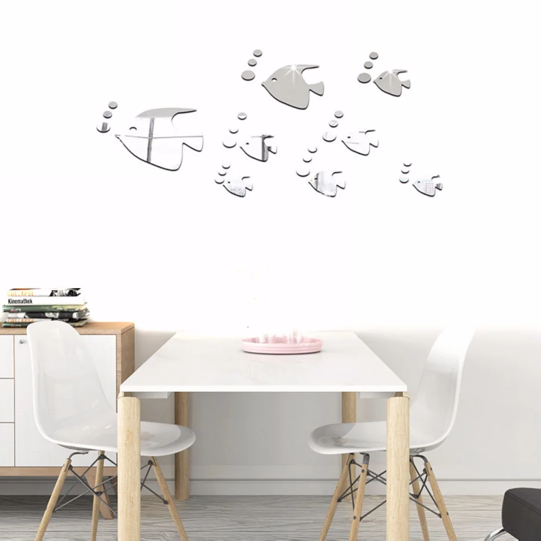 32Pcs x 3D Fish Wall Stickers Mirror Decal Fish Home Bathroom Decor DIY Removable