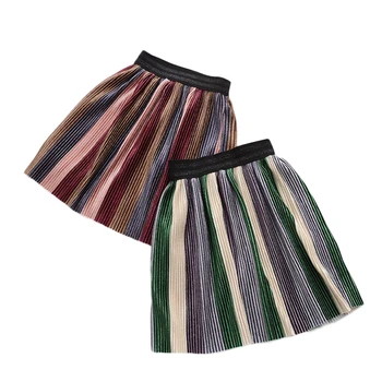 

Kids Girls Velvet Pleated Skirts 2020 New Arrival Stitching Color Tutus Children Casual Knee Length Skirts For 3-10Y Girls GS21
