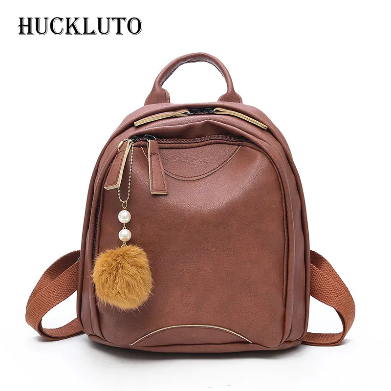 

HuckLuto Brand 2019 New Promotion Sale Fashion Popular Solid Color Portable Black Red Small Backpack Leather Women's Backpack