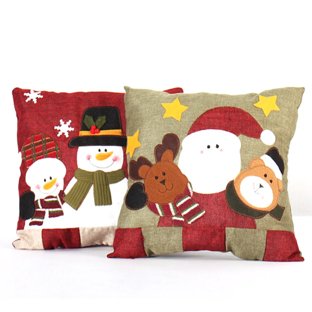 High Quality Cotton Line Pillow Case Christmas Snowman Printing Dyeing Bed Home Cover Pillowscases | Дом и сад