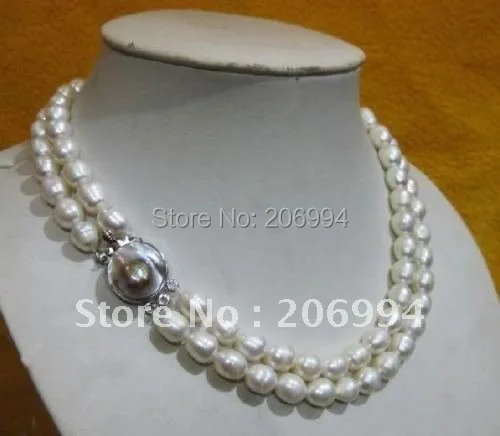

Lowest Stylish Elegant 2 ROW 8-9MM freshwater white pearl necklace pearl Jewelry fashion jewellery