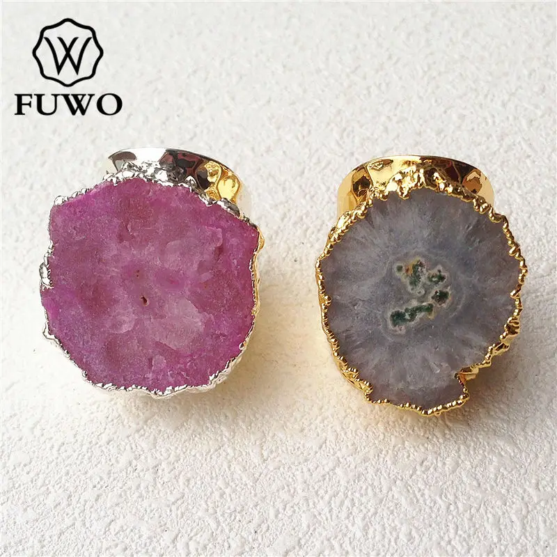 

FUWO Solar Quartz Ring 24K Gold Electroplated Multicolor Flower Crystal Ring Adjustable Jewelry Wholesale RG008