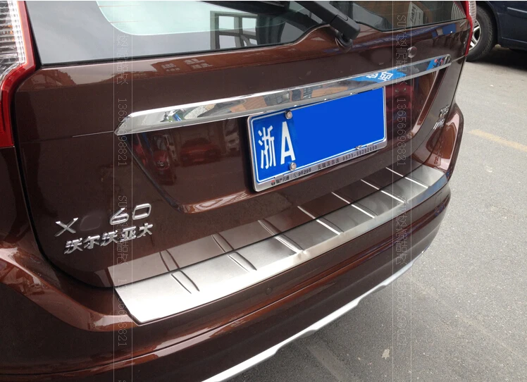 CAR STYLING STAINLESS STEEL REAR BUMPER PROTECTOR TRIM COVER PLATE FOR 2009 2010 2011 2012 2013 2014 2015 ACCESSORIES VOLVO XC60 for porsche cayenne 2015 stainless steel outer rear bumper foot plate trim 1pcs car styling