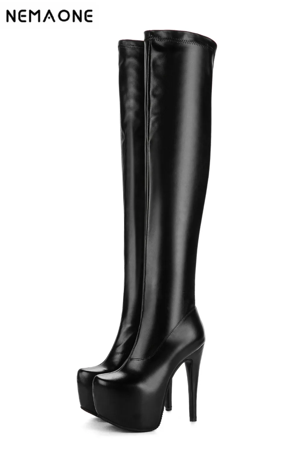 

NEMAONE 2018 Sexy Over The Knee High Women Boots Thin High Heel Round Toe Platform Fashion Ladies Pu Leather Boots Size 34-43