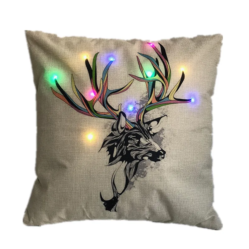 Новогодняя светодиодная льняная Рождественская наволочка для подушки, простая декоративная наволочка, винтажная домашняя наволочка 45x45 см - Цвет: 5