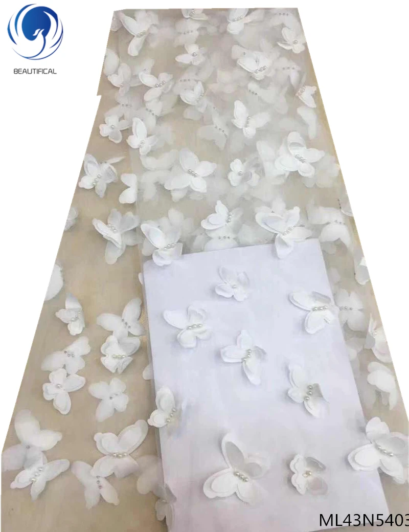 

BEAUTIFICAL 3d lace fabrics 3d laces african fabrics beautiful pattern with beads 3d lace fabric 2019 for big occasion ML43N54