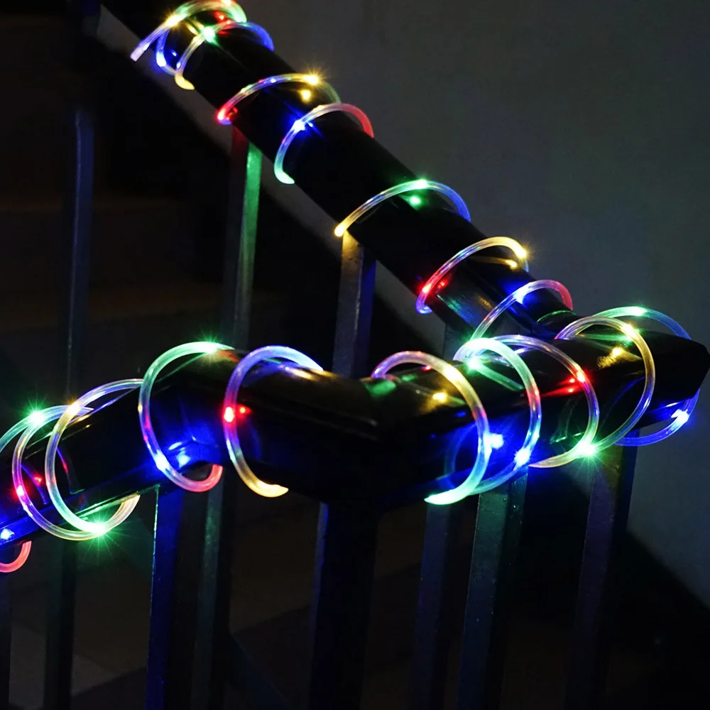 Солнечный светодиодный гирлянды на открытом воздухе RGB Радужная ленточка трубка светодиодный лампы для загородки сада Ландшафтный Рождественский Декор 7,5 м 50 светодиодный s Волшебные гирлянды
