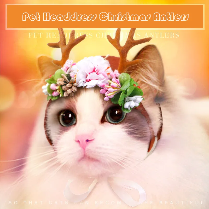 

Cute Pet Cat Headdress Anlters Decoration Christmas Halloween Pet Role Play Accessories