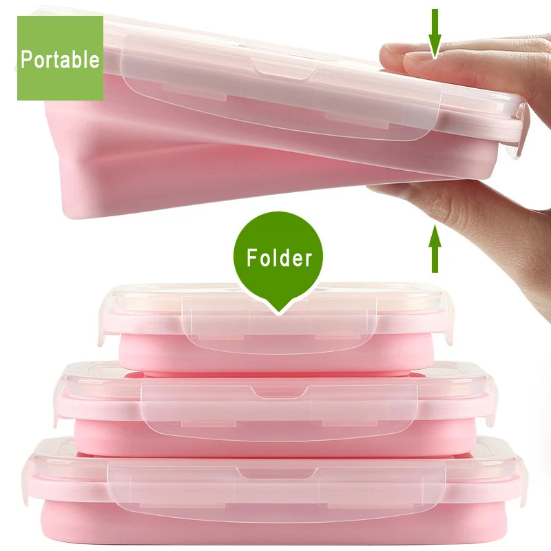

Kitchen Microwave School Lunch Box Collapsible Silicone Portable Lunch Box Food Fruit Storage Portable Bento Box Eco-Friendly