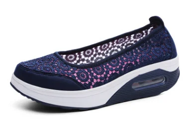 SWYIVY/женские кроссовки для фитнеса; кружевные дышащие спортивные качели; женская летняя обувь на платформе; обувь на танкетке; размер 41 - Цвет: Синий