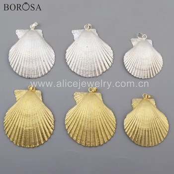 

BOROSA 5/10PCS New Gold Plated Natural Scallop Shell Pendants Silver Color Shell Women Necklace Boho Summer Jewelry Gifts G1760