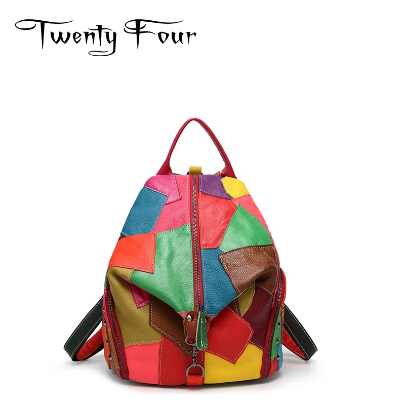 Twenty four font b women b font font b backpack b font real genuine leather back