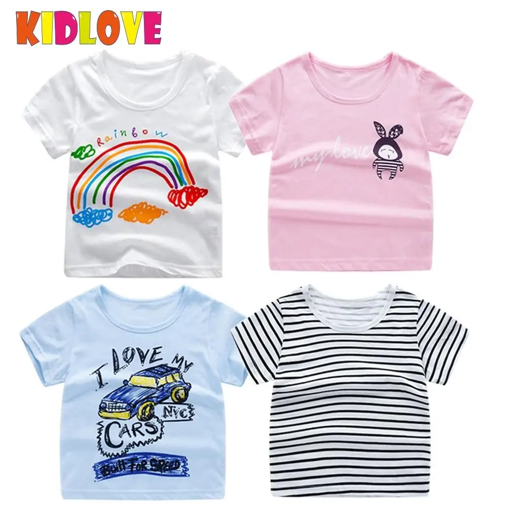

Summer Kids Cotton T-Shirt Girls Boys Cartoon Print Short-Sleeve Casual Tops Tee Fashion Round Neck Base Shirt Chindren Clothes
