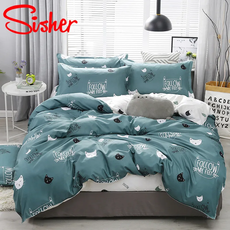 cheap Sisher Nordic Geometric Plaid Duvet Cover Set Queen Size Cute Animal Quilt Covers Sets For Children Single Double King Bed Linen