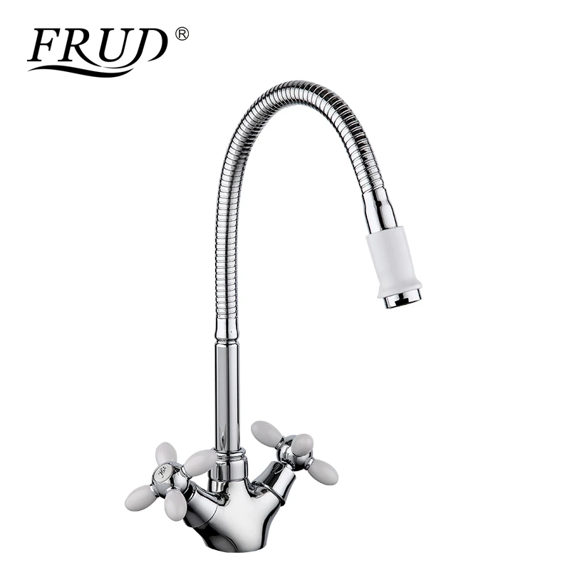 melhor FRUD Torneiras de Cozinha de Alta Qualidade Branco 360 Misturador Giratório Liga de Zinco Clássico Torneira Da Pia Torneira torneira de Água Quente e Fria r43127 7