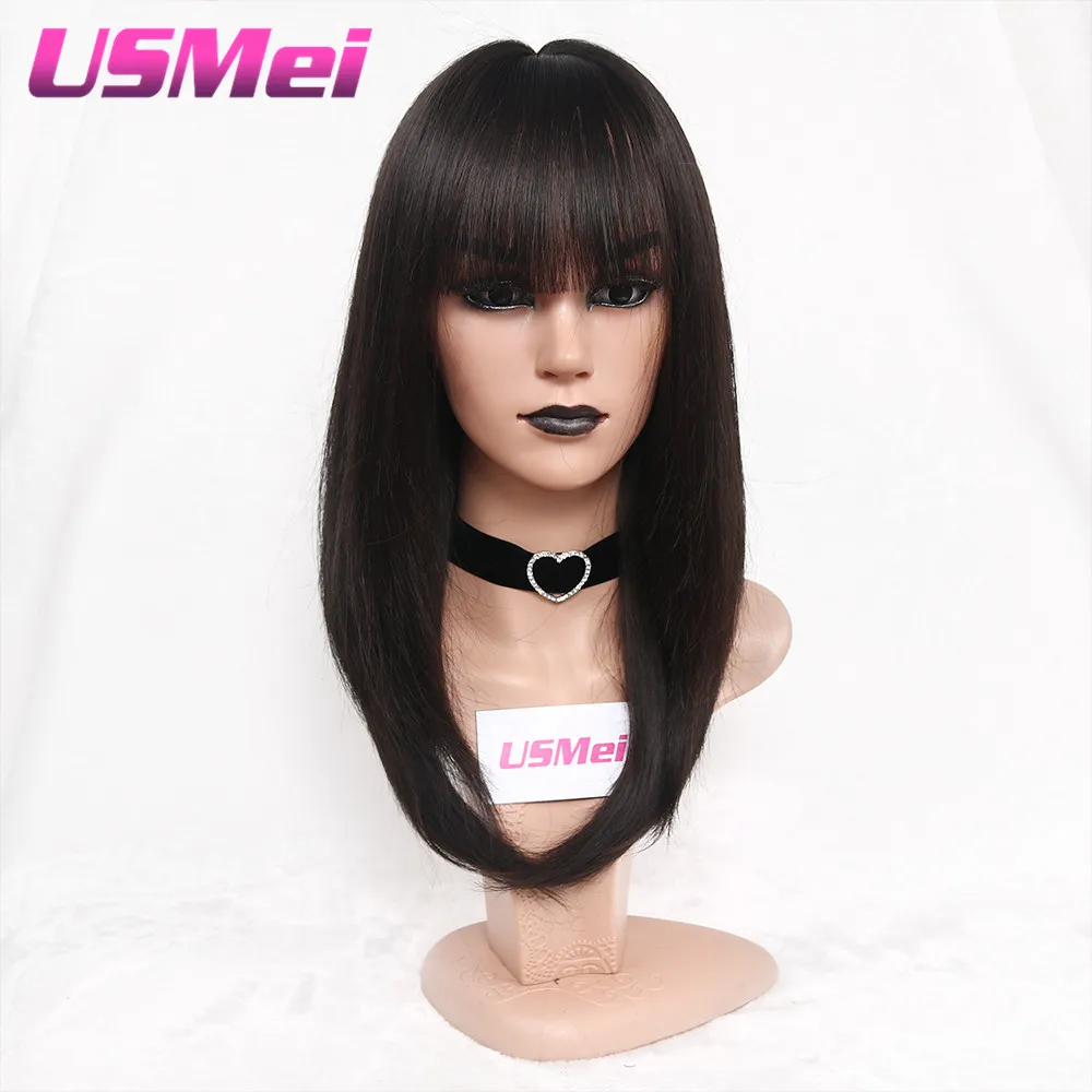 USMEI Silky Straight Long Black Ombre Brown Blonde Synthetic Wigs