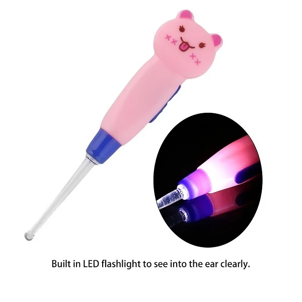 Портативный светодиодный фонарик с ушным воском для удаления ушных ушек, очиститель, инструмент для ухода за здоровьем, украшение с животными из мультфильмов, удобное прозрачное отверстие для ушей - Цвет: pink