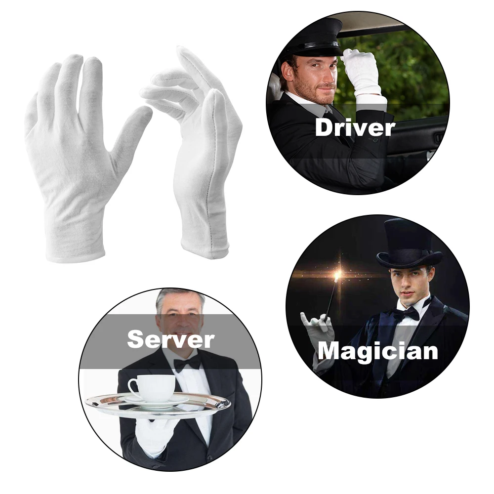 12 пар/Лот белые мягкие хлопчатобумажные церемониальные перчатки растягивающиеся перчатки с подкладкой для монет ювелирные изделия серебряные перчатки для осмотра