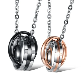 

Europe New Arrival Fashion Jewelry Titanium Steel Round Circular Lovers Couple Necklaces & Pendants For Women And Men GX858