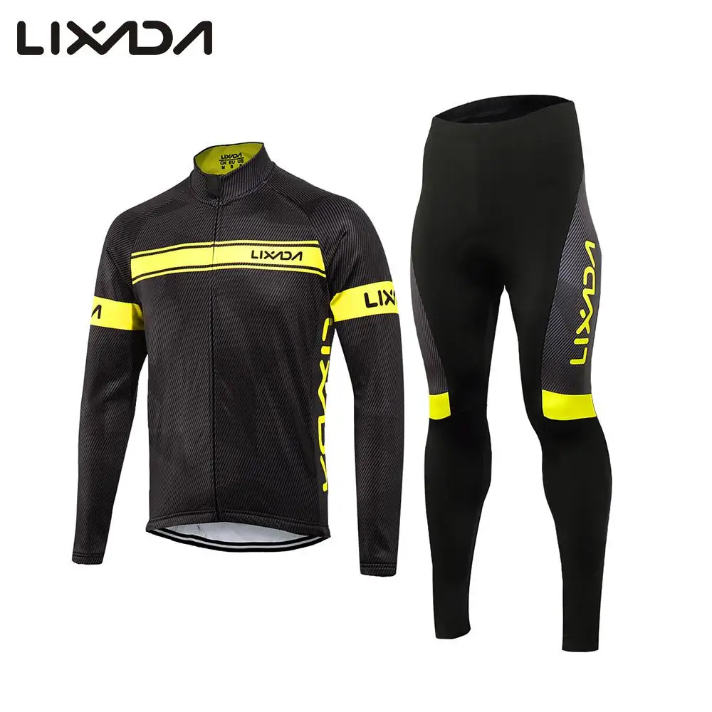 

Lixada Men Winter Cycling Clothing Set Windproof Thermal Fleece Long Sleeve Cycling Jersey Coat Jacket with 3D Padded Pants