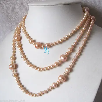 

52" 4-10mm Peach Pink Graduated Freshwater Pearl Necklack Strand Jewelry