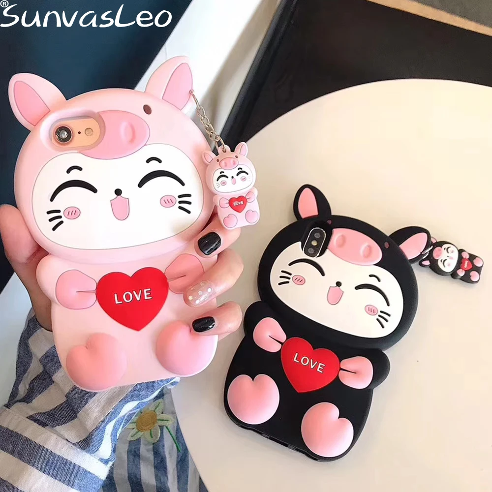 

New 3D Lucky Cat Cute Cartoon Soft Silicone Case Mobile Phone Back Cover Skin Shell For iPhone 6 6s Plus 7 8 X XS XR XS Max