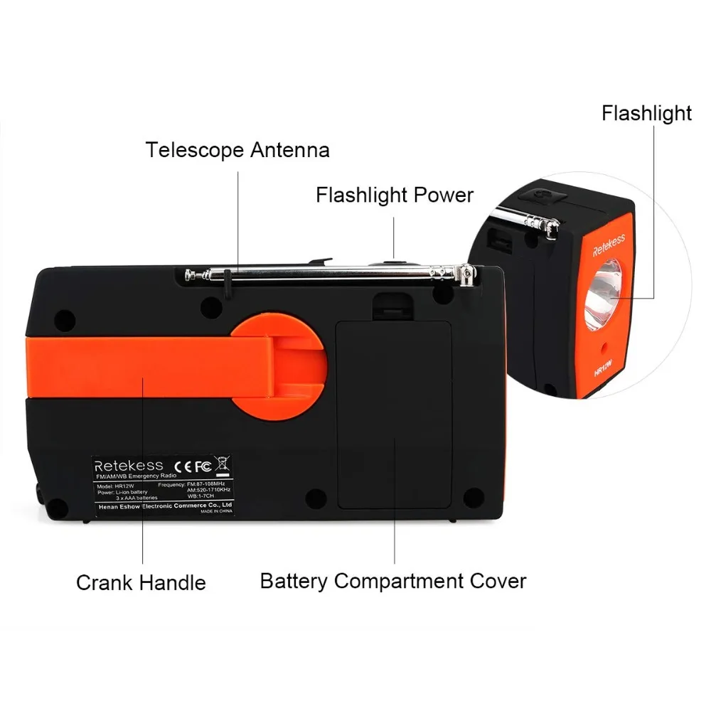 Retekess HR12W ручной Солнечный радио аварийный цифровой дисплей FM AM NOAA SOS фонарик лампа для чтения для семьи кемпинга