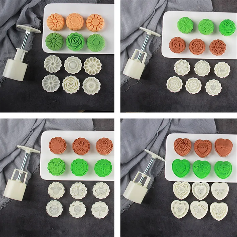 

1 Set Optional 50g Moon Cake Mold Plastic Baking Pastry Tools Chinese Moon Cake Plunger Hand Press Mooncake Mould Cheap Bakeware