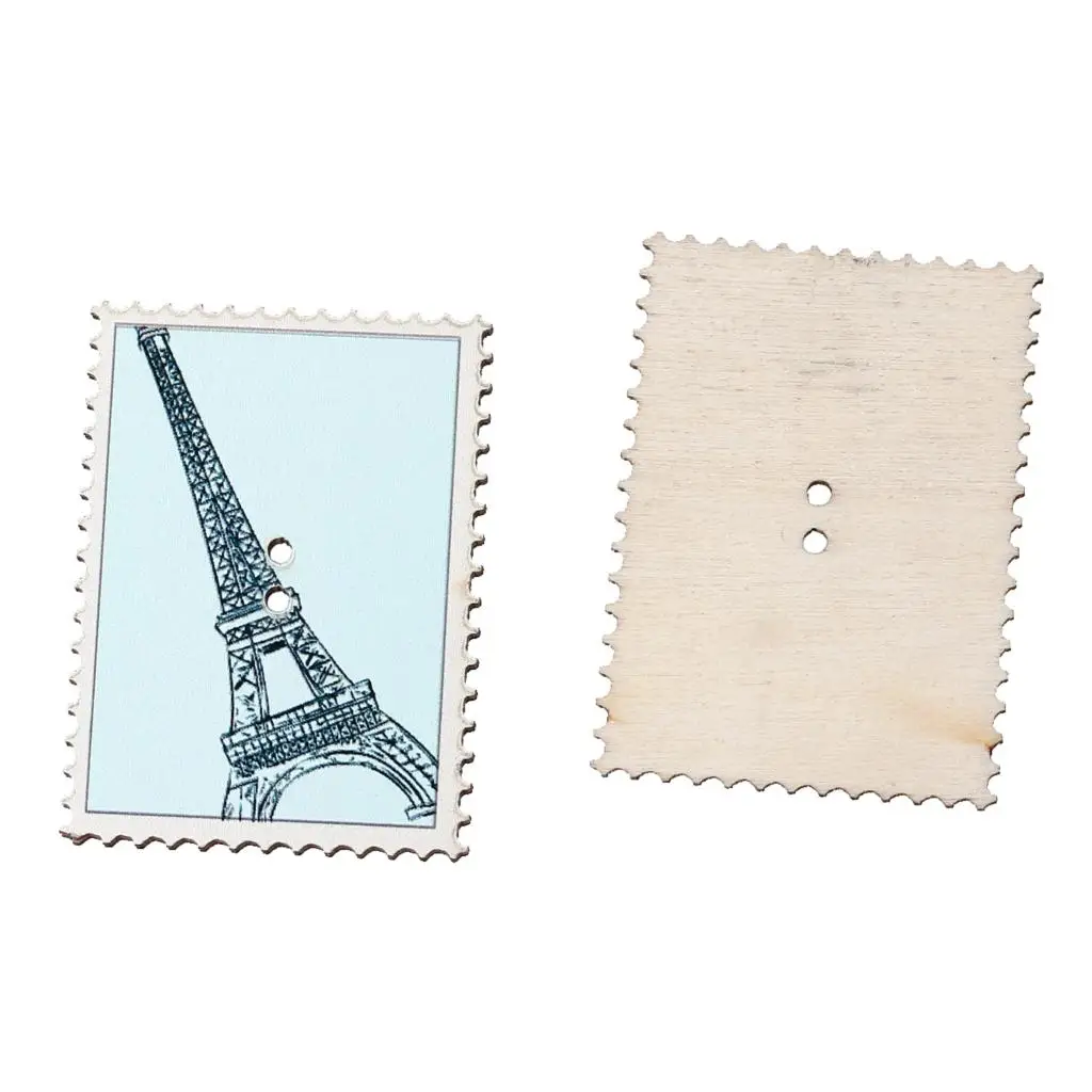 

DoreenBeads Wood Sewing Button Scrapbooking Postage Stamp Light green Two Holes Paris Eiffel Tower Pattern 4cm x 29mm,20 PCs