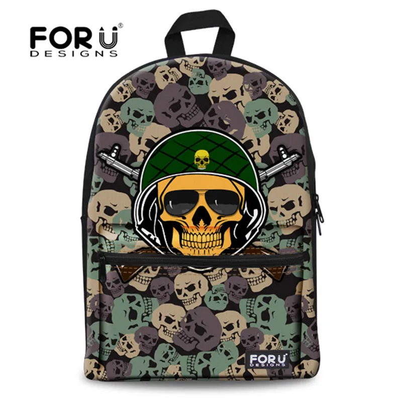 

Cool Skull Policeman Canvas Backpacks Vogue Polyester Punk Zombine Printed Customized Camouflage Rucksack for Men Boys