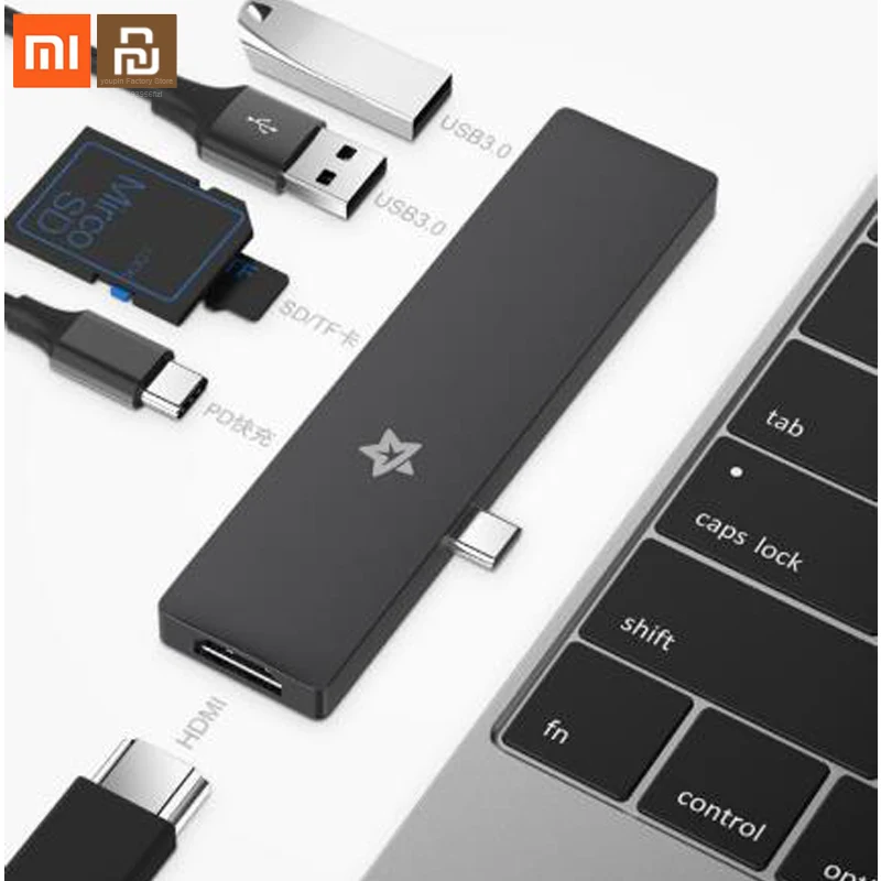 

xiaomi mijia Type-C Multi-function Converter 6 In 1 Type C to HDMI SD TF 2 USB 3.0 small and light for phone TV computer