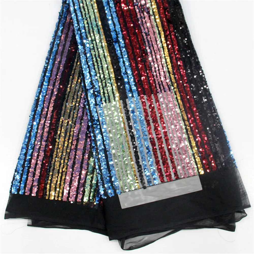 

Multi Color Stripe Design Embroidery Party Dress Fashion African Sequin Lace Fabric For Women X491-1
