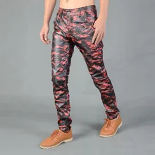 Камуфляжные искусственная кожа брюки мужские прямые повседневные штаны из искусственной кожи, Штаны для мужчин модные Панталоны по заказу покупателя