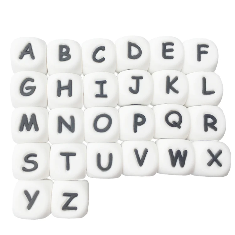 100pc Silicone Letter Beads for Insert Name on Pacifier Chain Clips 10MM 12MM Chewing Alphabet Beads for Baby Necklace Teethers