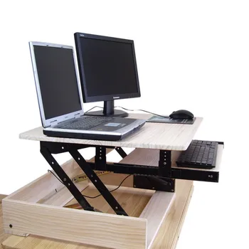 

HPSL-2 Natural Wood Height Adjustable Sit/Stand Desk Riser Laptop Desk NotebookWith Strechable Keyboard Tray