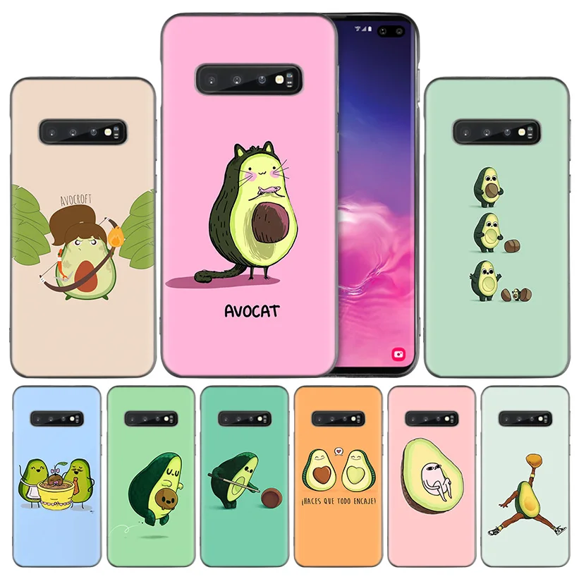 

Cute avocado Art Print Black Silicone Case Cover for Samsung Galaxy S10 S10e 5G S9 S8 S7 S6 Edge J8 J6 J5 J4 Plus 2018