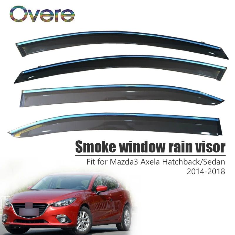 

OVERE NEW 1Set Smoke Window Rain Visor For Mazda 3 Axela Hatchback/Sedan 2014 2015 2016 2017 2018 Deflectors Guard Accessories